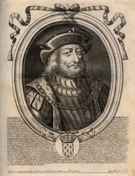 Retrato de Chilperico I (539 - 584), Rey de Neustria - grabado de 