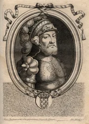 Retrato de Dagoberto, Rey de los Francos de 628 a 638 - Dagoberto (605-39) Rey de los Francos - grabado de 