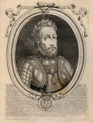 Retrato de Enrique II (1519-1559) Rey de Francia - Grabado de 