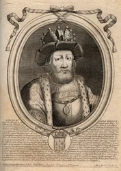 Retrato de Luis II el Tartamudo o el Holgazán (846 - 879), Rey de los Francos - Luis II El Tartamudo 848 a 879 - grabado de 