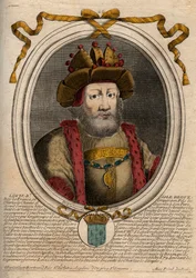 Retrato de Luis II el Tartamudo o el Holgazán (846-879), Rey de los Francos - Luis II El Tartamudo 848 a 879 - grabado de 