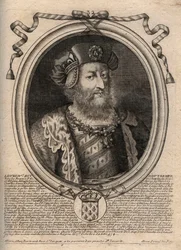 Retrato de Luis IV de Ultramar (921-954), Rey de Francia - grabado de 