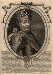 Retrato de Felipe II llamado Felipe Augusto (1165-1223) - Felipe Augusto II (1165-1223) Rey de Francia - grabado de 
