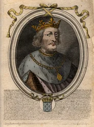 Retrato de Felipe VI de Valois (1293-1350), Rey de Francia - Felipe VI de Valois (1293-1350) Rey de Francia - grabado de Les Augustes Representations de tous les Kings de France desde Pharamond hasta LouisXIV, París