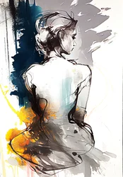 Pintura de una mujer sentada, Serenidad en silueta, impresiones en lienzo