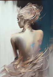 Mujer vestida sentada vista desde atrás, Silueta Pintura