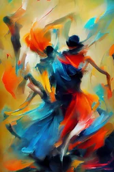 Pintura abstracta silueta de mujer bailando, Arte digital imprimible
