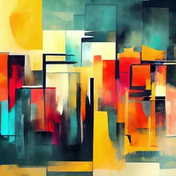 Formas abstractas en colores cálidos rojo y naranja, impresiones artísticas murales