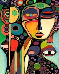 Pintura de cara de mujer abstracta, arte figurativo, pared Impresión de arte bajo demanda