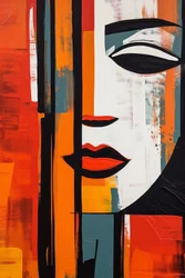 Rostro de mujer abstracto, líneas rectas sobre lienzo, Arte digital imprimible