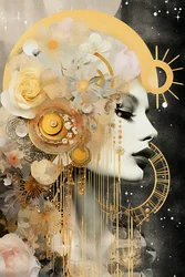 Oro y pastel colorear luna nueva en virgo cósmico, Wall Art | Impresiones en lienzo