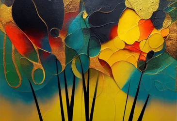 Bosque Misterioso: Árboles abstractos en colores cálidos, Wall Art | Impresiones en Lienzo