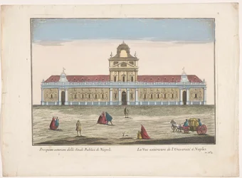 Vista de la Universidad de Nápoles Prospeto esteriore degli Studi Publici di Napoli (título sobre el objeto)