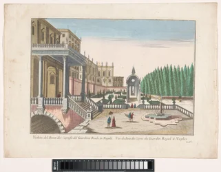 Vista de un jardín y un palacio real en Nápoles Veduta del bosco dei cypressi del giardino reale in Napoli (título sobre objeto)
