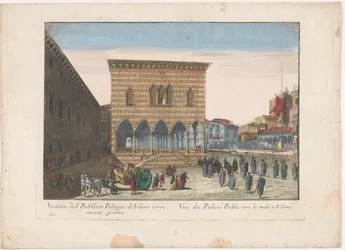 Gezicht op het Stadhuis te Udine Vista del Palacio Público de Udine hacia el mediodía (título sobre objeto)