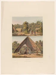 Campamento de Arowaks Surinam. Un campamento indio Arowakka (título sobre el objeto)