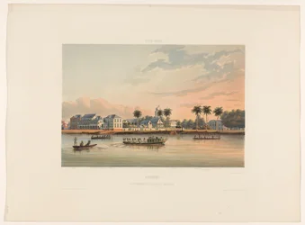 Frente al mar con la Casa del Gobernador en Paramaribo Surinam. Casa de gobierno y plaza en Paramaribo (título sobre objeto)