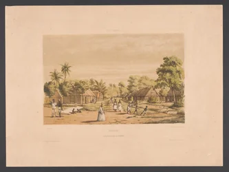 Hogares de personas esclavizadas en una plantación de Surinam Surinam. Un campamento de esclavos en una plantación (título sobre el objeto) West Indies (título de la serie sobre el objeto) Vistas desde las Indias Occidentales de los Países Bajos (título de