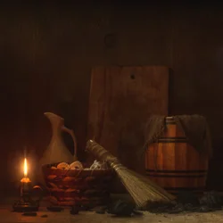 Naturaleza muerta rústica con velas