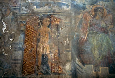 Ángel, fresco en la iglesia de Plemeniana, Creta, Grecia
