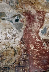 Fresco en la iglesia bizantina de Agios Georgios, Vathi, Creta, Grecia