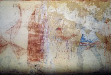 Mujer y joven, fresco, Tumba de los Demonios Azules, Necrópolis de Tarquinia (Lista del Patrimonio Mundial de la UNESCO, 2004), Lacio, Italia, civilización etrusca, siglo V a.C.