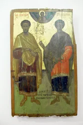 Santos, pintura sobre madera en el monasterio de Arkadi, Creta, Grecia