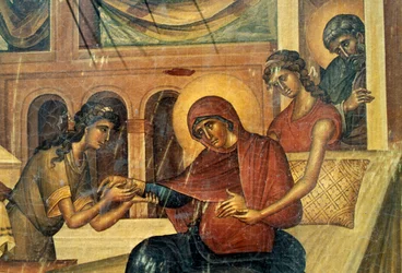 Icono votivo, detalle, iglesia de Panagia, Skafidia, Prodromi, Creta, Grecia