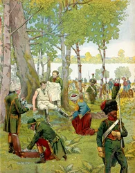 Abruciones de Napoleón I Bonaparte en la isla de Lobau antes de la Batalla de Wagram el 5 y 6 de julio