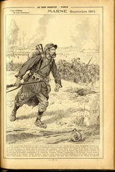 Agenda Buvard du Bon Marché 1917 - Ilustración de Job (Jacques Marie Gaston Onfray de Bréville) (1858-1931): Marne septiembre 1914 - Guerra del 14-18, Marne, Grandes Batallas, Batalla del Marne - Soldados
