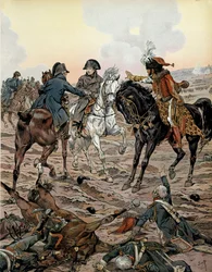 Campaña de Austria (1805): En la Batalla de Ulm (entre el 15 y 17 de octubre de 1805), Louis Alexandre Berthier (1753-1815) y Joachim Murat (1767-1815) pidieron al Emperador que se alejara del campo de batalla por su seguridad