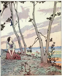 Ve a buscar Orleans y sagrado el rey a Reims. Palabras escuchadas por Juana de Arco (1412-1431) mientras era pastora en Lorena. Ilustración de Job (Jacques Marie Gaston Onfray y Breville) (Jacques-Marie) (1858-1931) para el libro “Les grands mots historiqu