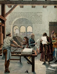 Historia de Francia en la Edad Media: el rey de Francia Luis XI llamado el Prudente (1423-1483) fomentó el crecimiento de la industria de la impresión. El rey visitó la Sorbona en presencia de los tipógrafos Ulrich Gering (Guerinch o Guernich