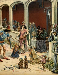 Historia de Francia en la Edad Media: El rey de Francia Luis XI llamado el Prudente (1423-1483) envejeciendo en su castillo de Plessis-les-Tours en compañía de gitanos que vinieron a entretenerlo