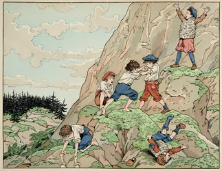 Ilustración del libro "Le bon roy Henri", ilustrado por Jacques Marie Gaston Onfray de Breville dit JOB (1858-1931): Infancia de Enrique IV con los campesinos - Colección privada