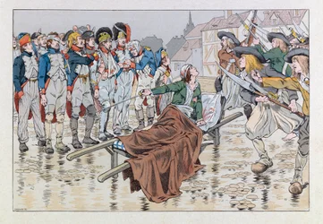 Jacques Marie Gaston Onfray de Breville dit JOB - Ilustración del libro Las espadas de Francia: El Marqués de Bonchamps herido mortalmente después de la batalla de Cholet en 1793 salva a prisioneros republicanos de las manos de los chouans