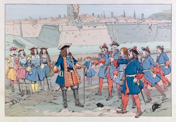 Jacques Marie Gaston Onfray de Breville dit JOB (1858 - 1931); Ilustración tomada del libro "Les épées de France": El mariscal de Villars tomó la ciudad de Douai el 27 de agosto