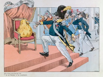 Jacques Marie Gaston Onfray de Breville dit JOB (1858 - 1931); Ilustración tomada del libro "Les épées de France": Luis Felipe expulsado del trono