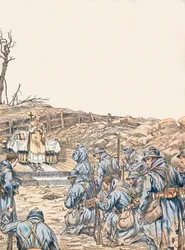 Jacques Marie Gaston Onfroy de Breville dit JOB (1858-1931) - Misa celebrada en una trinchera durante la Primera Guerra Mundial, Colección privada