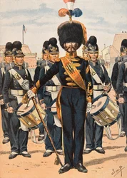Jacques Marie Gaston Onfroy de Breville, conocido como JOB (1858-1931) - Uniforme de las tropas francesas en todo momento: Tambor Mayor de las Tripulaciones de la Flota (1837). Colección privada
