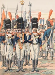 Jacques Marie Gaston Onfroy de Breville dit JOB (1858-1931) - Atuendo de las tropas francesas en todas las épocas: Porte Aigles (1812), Colección privada