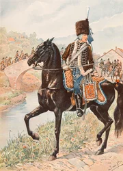 Jacques Marie Gaston Onfroy de Breville dit JOB (1858-1931) - Atuendo de las tropas francesas en todos los tiempos: Coronel de los Húsares de Chamborant (1784)
