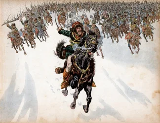 Joachim Murat (1767-1815) al frente de la caballería en la batalla de Eylau el 8 de febrero