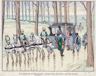Napoleón conociendo a la archiduquesa María Luisa de Austria - 1810 - litografía de Job (Jacques Onfroy de Breville) de “Le Grand Napoléon des Petites Enfants” 1893