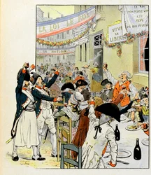 Banquete revolucionario después de la toma de la Bastilla - Ilustración de Job (Jacques Marie Gaston Onfray de Breville) (1858-1931) para el libro La Tour d