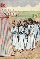 Escena de la historia de Francia en juguetes: Los burgueses de Calais. El sitio de Calais en 1347 y la devoción de Eustache de Saint Pierre, el más conocido de los seis burgueses de Calais, que fue al rey de Inglaterra Eduardo III para suplicar por la grac