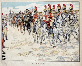 El ejército francés entrando en Berlín, 27 de octubre de 1806 - litografía de Job (Jacques Onfroy de Breville) de "Le Grand Napoleon des Petites Enfants" 1893