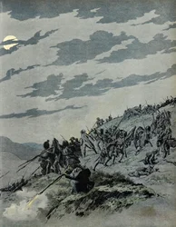 El ejército de los Pirineos contra los españoles - Théophile Malo Corret de La Tour (1743-1800) está con su regimiento el 80º de infantería de Angoumois (llamada la columna infernal) - Ilustración de J